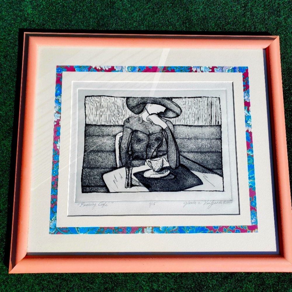 Gloria N Vialpando Artist Signed Ltd Edition Print "Evening Cafe" 9/15, 1990